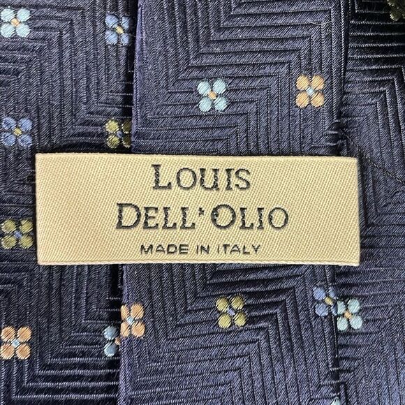 LOUIS DELL’OLIO 100% Silk Seide Mens Designer Tie Made in Italy Blue Floral 56”L - Picture 2 of 7